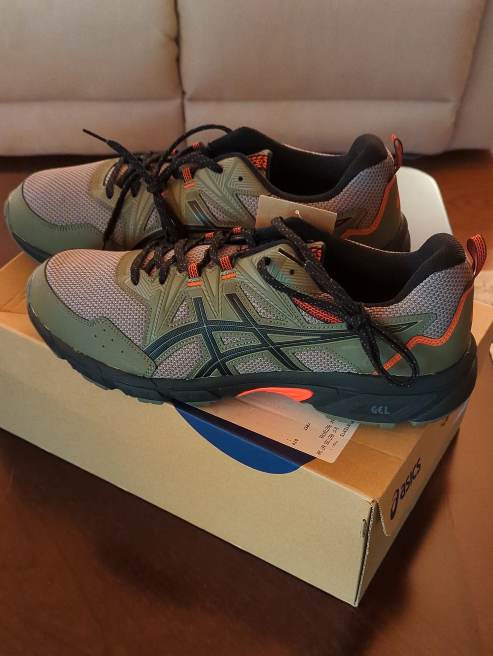 ASICS Olive Green and Orange Men's Gel-Venture 8 Trail Sneakers